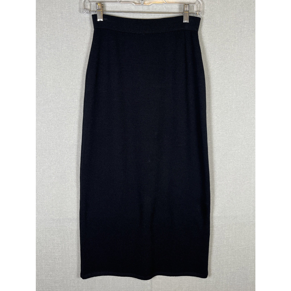 St. John Basics Santana Knit Size 2 Long Maxi Pencil Skirt in Black Back Slit